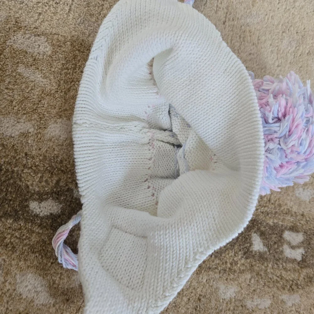 The Beaufort Bonnet Company Cream Knit Earflap Hat with Pink & Blue Accents